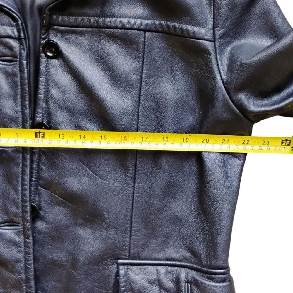 Jones New York Black Genuine Leather Jacket, Button-Front, Size Large, Mint Cond